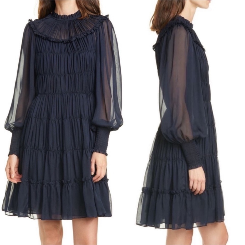 ULLA JOHNSON Emmeline Midnight Blue Silk Dress Sz 0